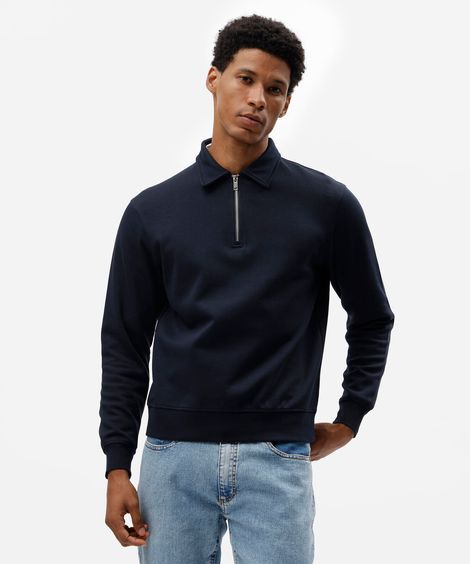 blusão polo masculino de moletom com zíper azul