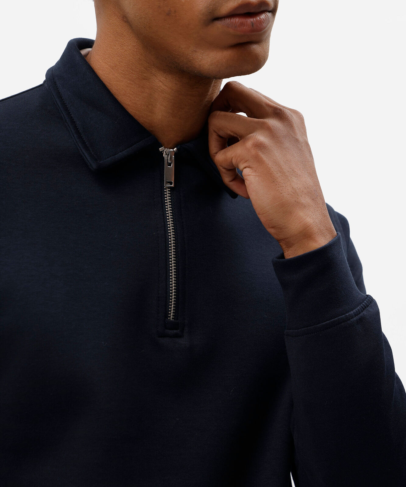blusão polo masculino de moletom com zíper azul