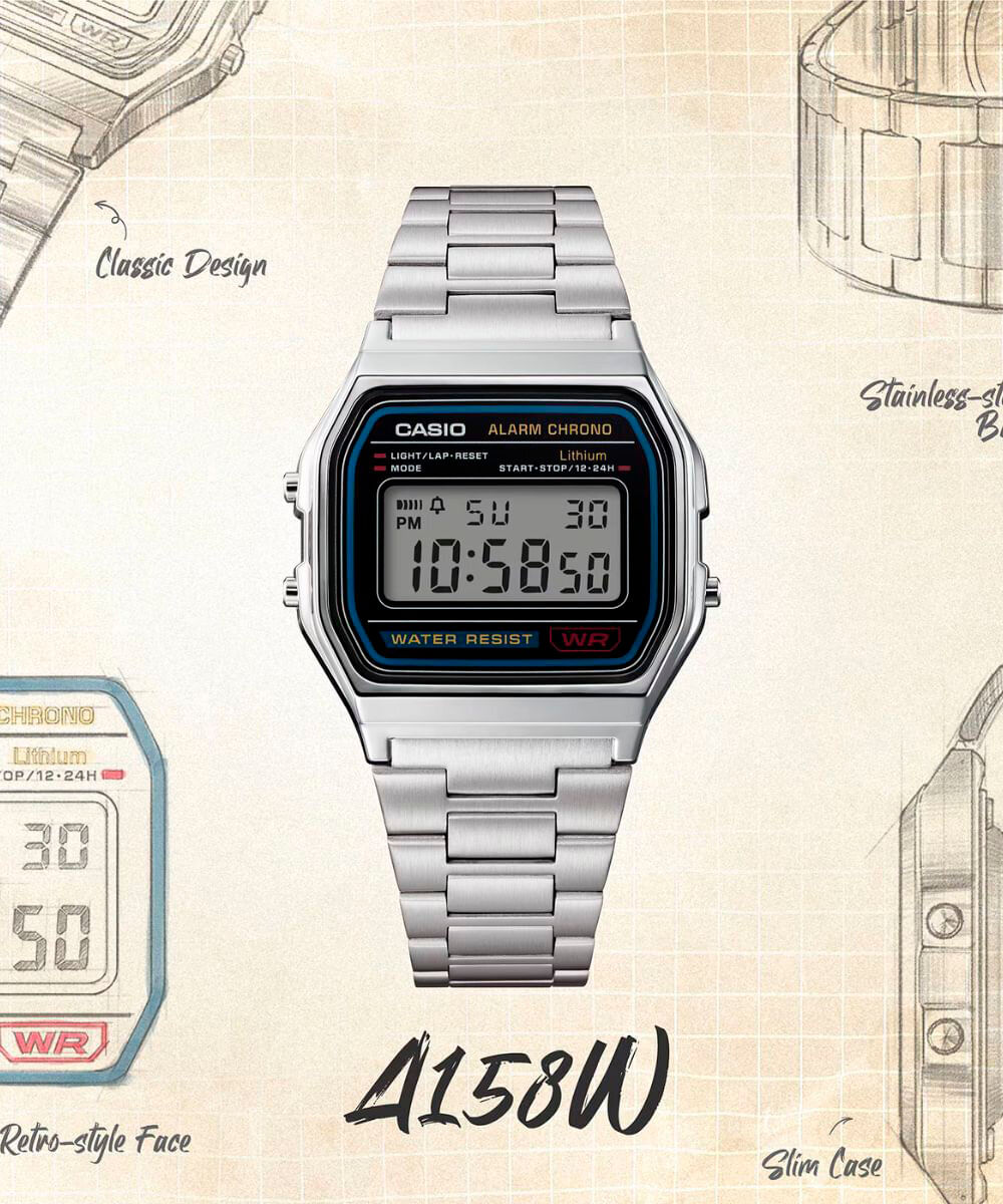 relógio feminino casio digital a158wa 1df sc prateado