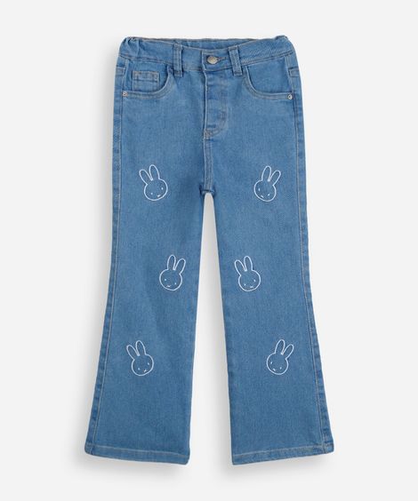 calça flare infantil jeans com bordado miffy azul