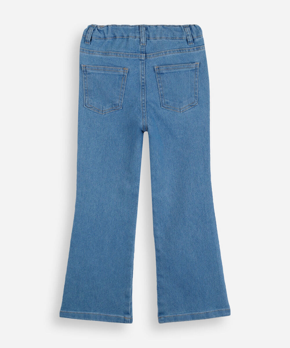 calça flare infantil jeans com bordado miffy azul