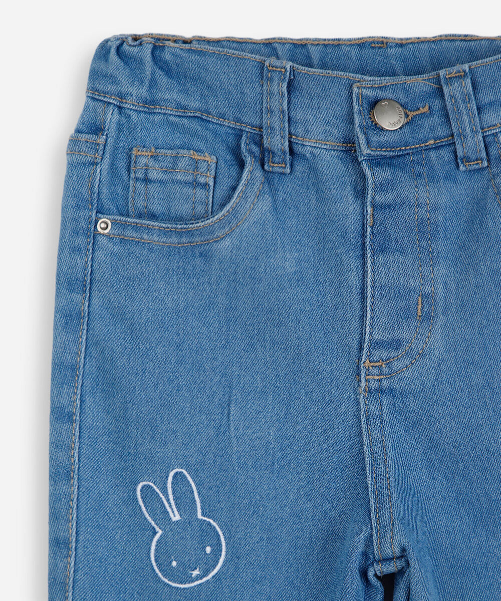 calça flare infantil jeans com bordado miffy azul