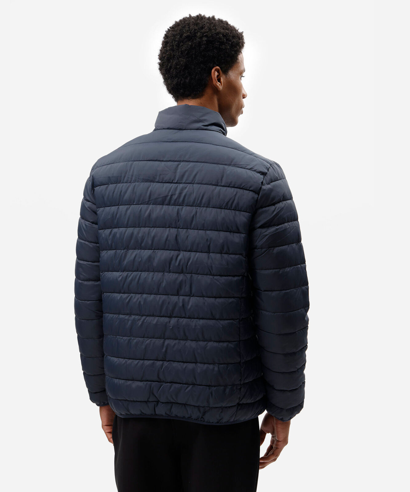 jaqueta puffer esportiva masculina gola alta azul
