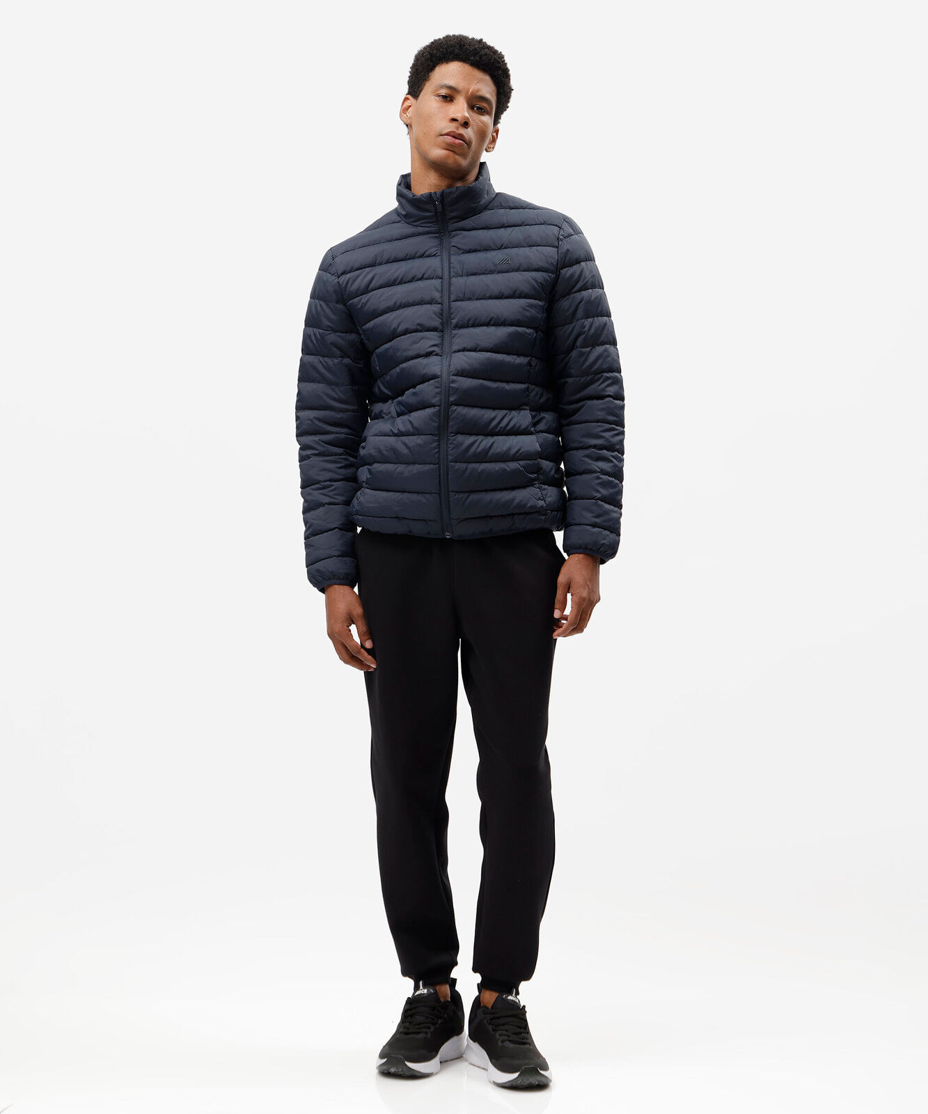 jaqueta puffer esportiva masculina gola alta azul