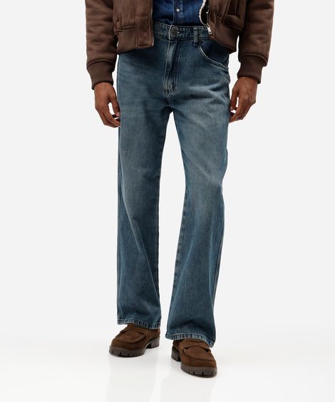 calça reta masculina jeans dirty azul
