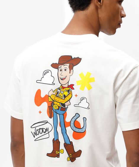 camiseta masculina de algodão manga curta woody toy story off white