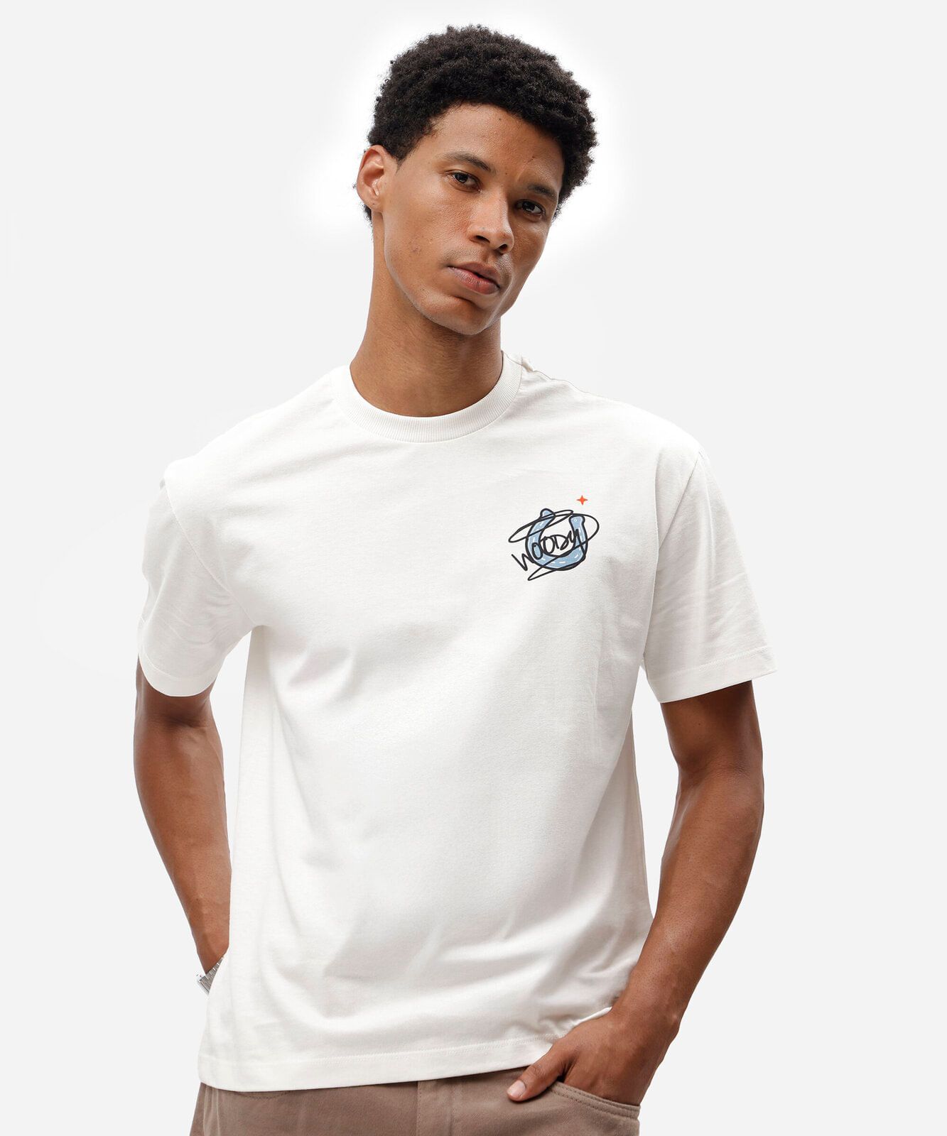 camiseta masculina de algodão manga curta woody toy story off white