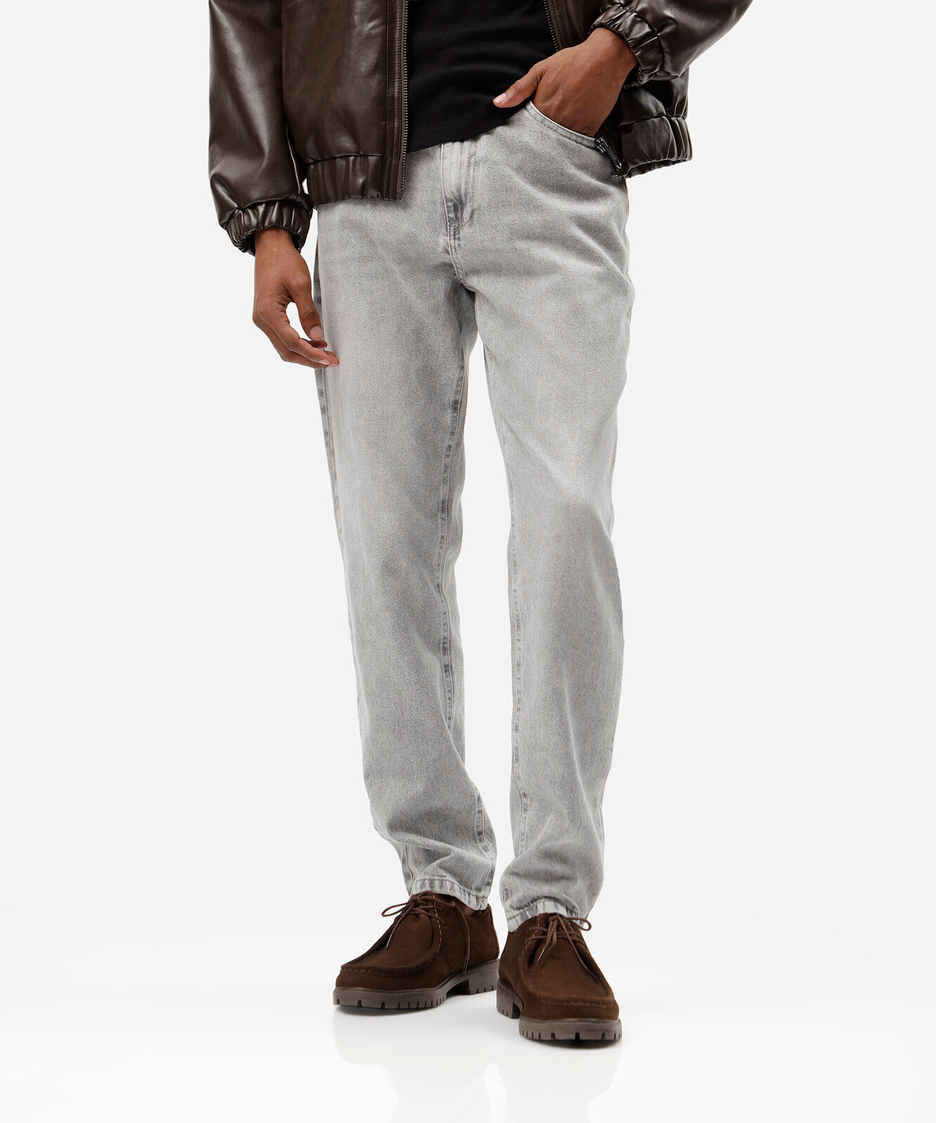 calça reta masculina jeans cinza