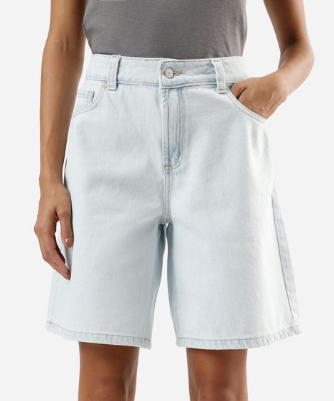 bermuda feminina jeans cintura média azul