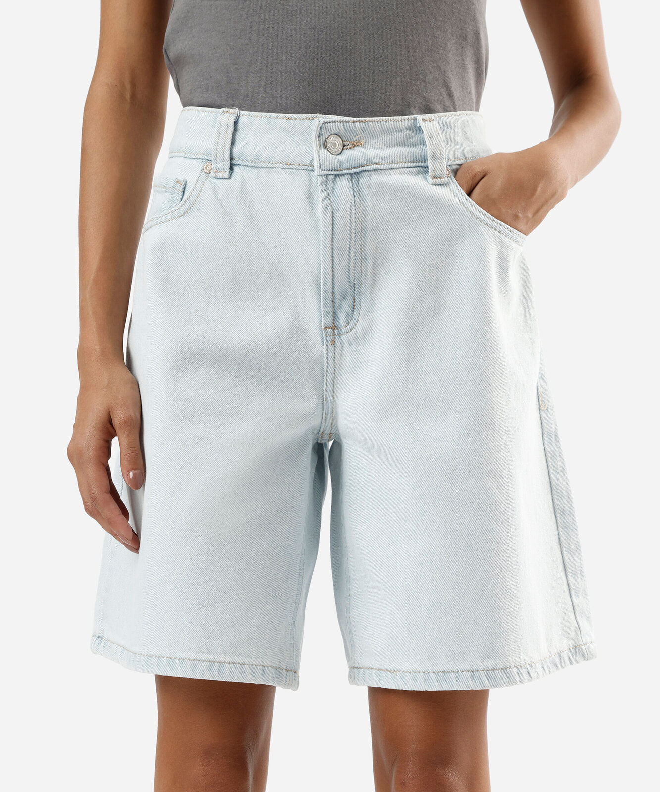 bermuda feminina jeans cintura média azul