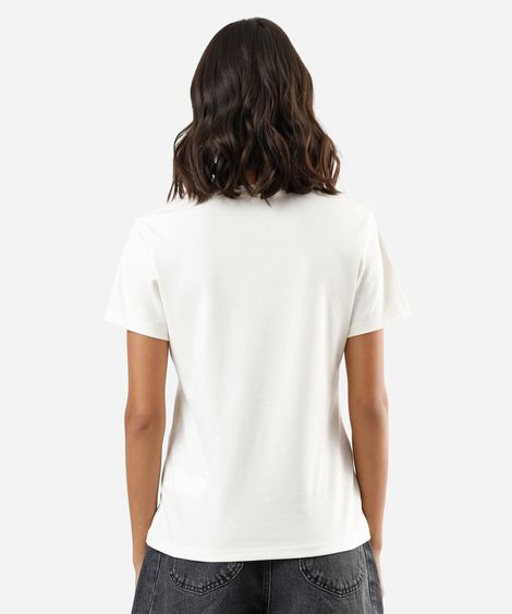 camiseta slim feminina de algodão peruano decote v manga curta off white