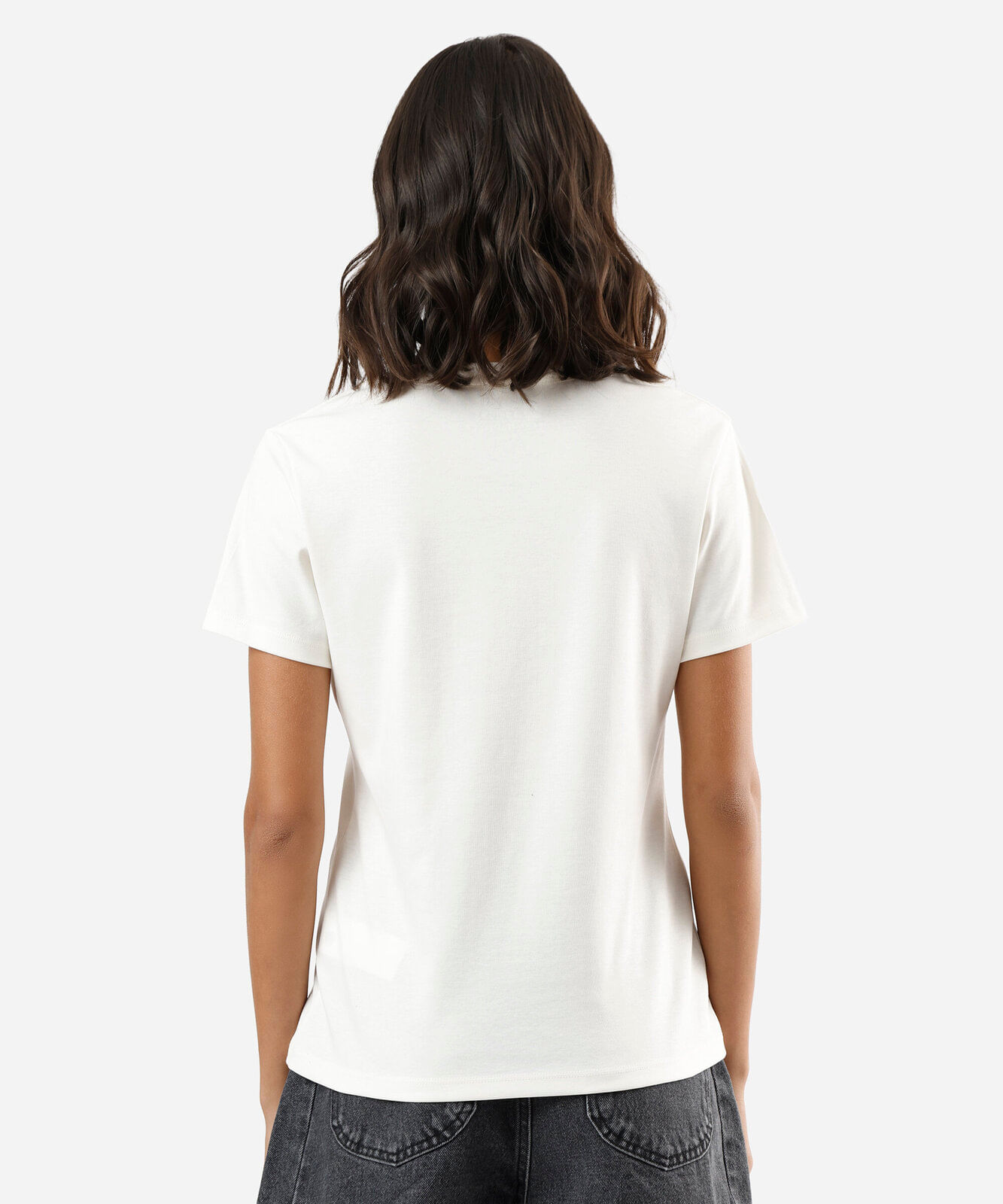 camiseta slim feminina de algodão peruano decote v manga curta off white