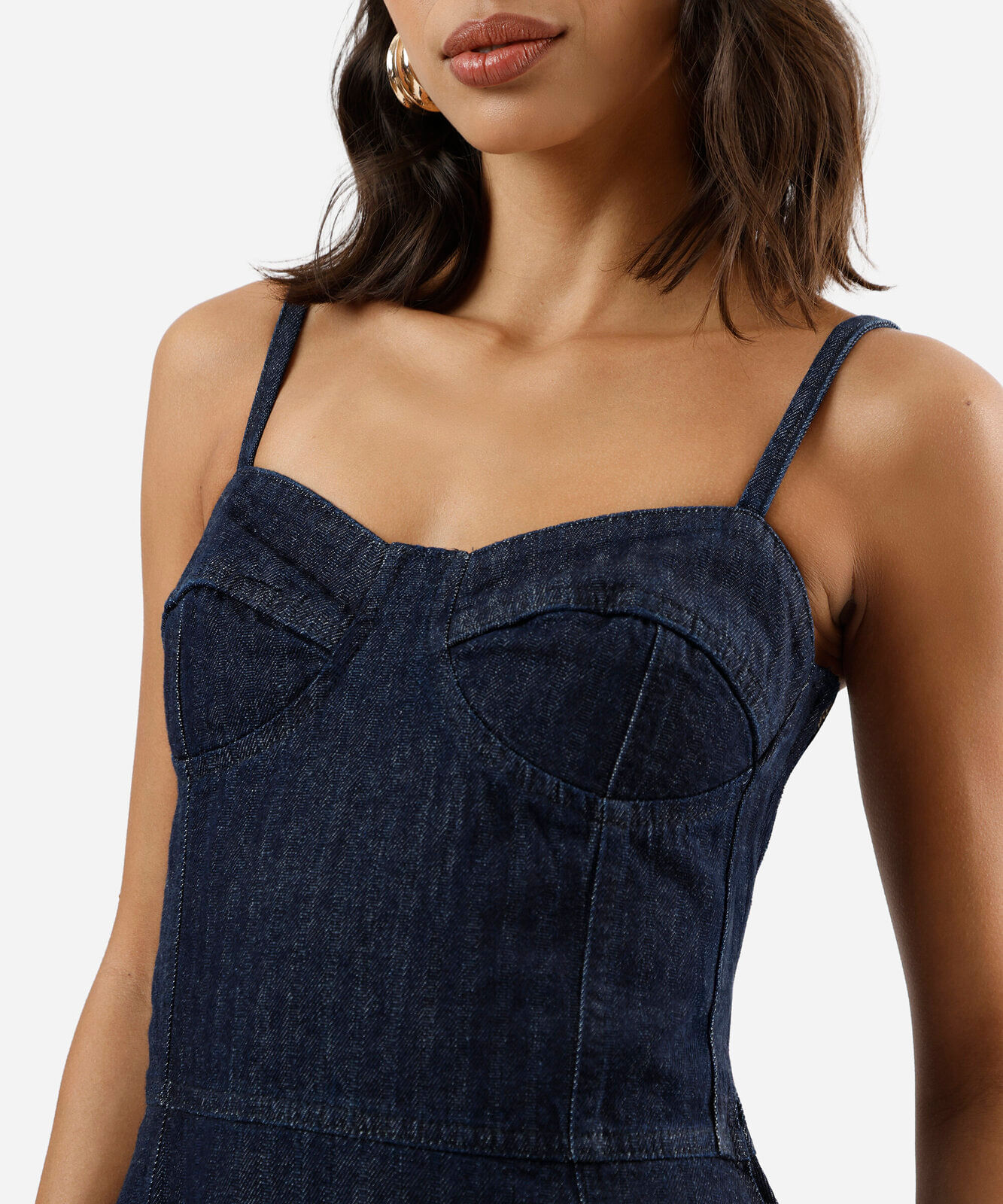 vestido midi alça fina feminino jeans listrado azul