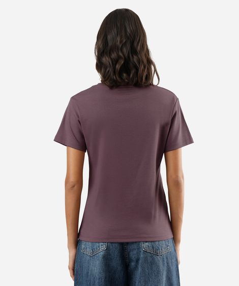 camiseta slim feminina de algodão peruano decote v manga curta roxa