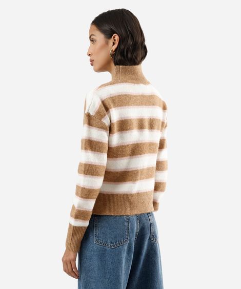 suéter feminino de tricot gola alta listrado marrom