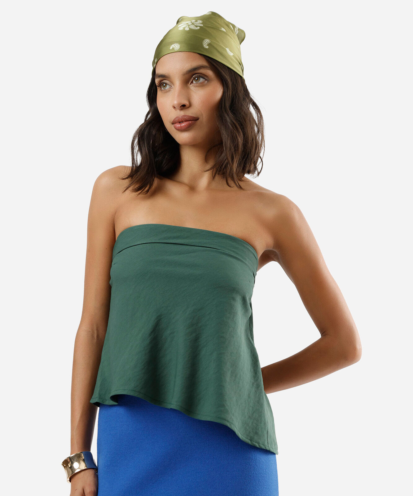 blusa sem alça feminina com viscose assimétrica verde