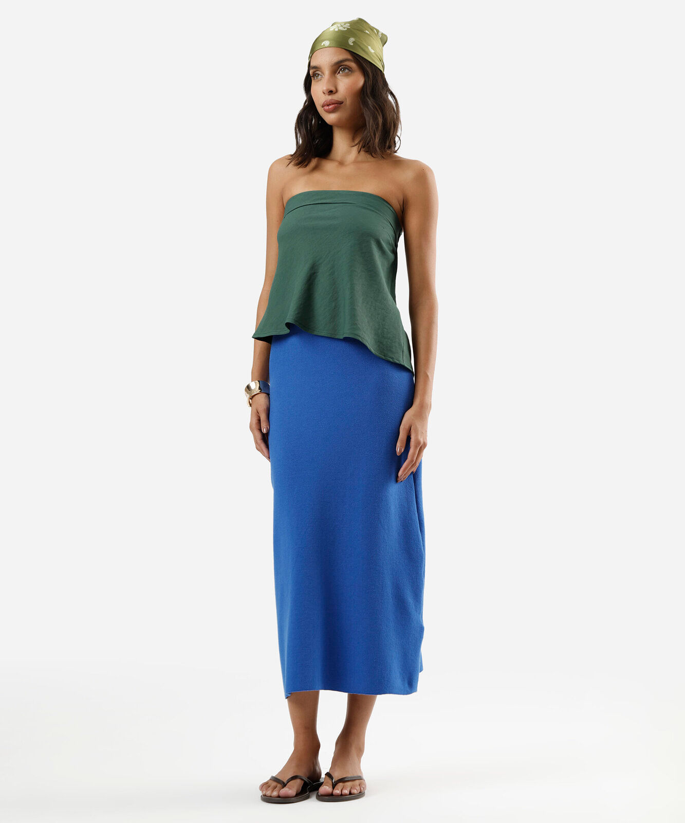 blusa sem alça feminina com viscose assimétrica verde