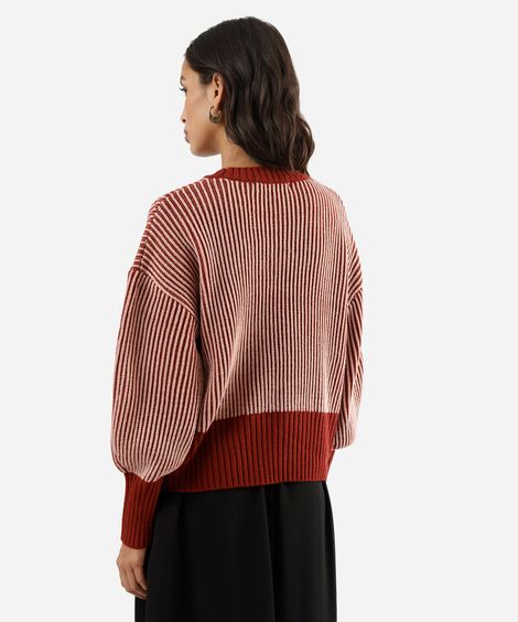 suéter feminino de tricot  manga bufante listrado vinho