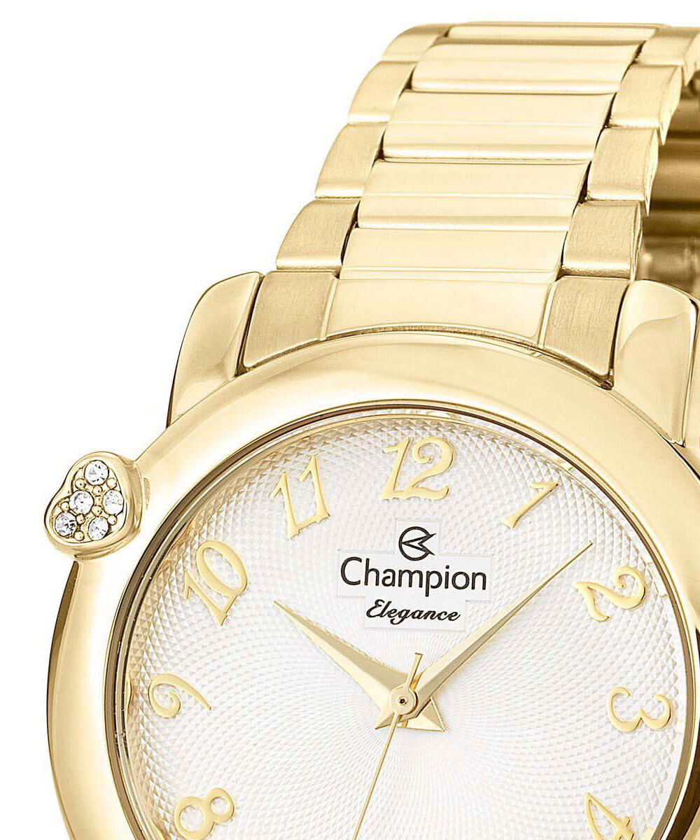kit relógio feminino champion analógico cn26626w dourado