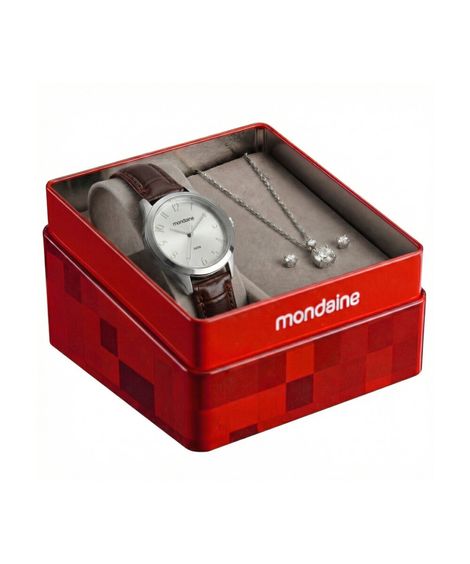 kit relógio feminino mondaine analógico 99917l0mknh2k1 prateado