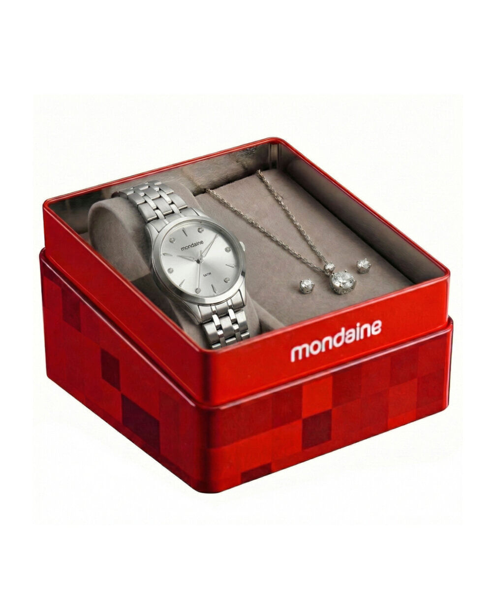 kit relógio feminino mondaine analógico 99914l0mkne2k1 prateado