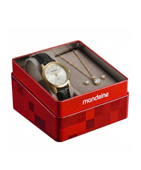 kit relógio feminino mondaine analógico 99917lpmkdh1k1 dourado