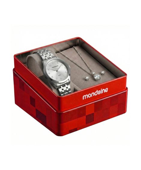 kit relógio feminino mondaine analógico 99913l0mkne2k1 prateado