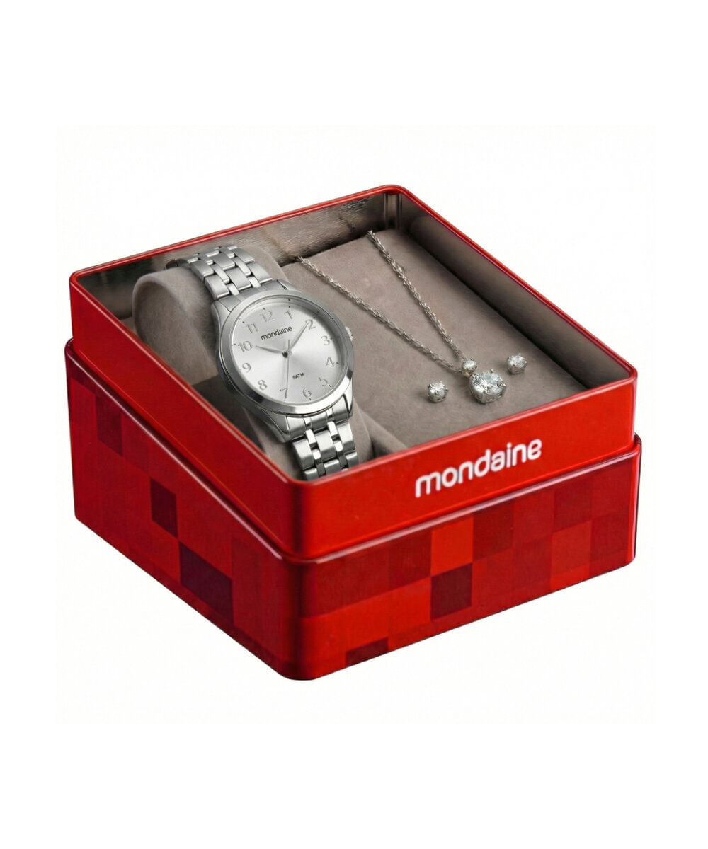 kit relógio feminino mondaine analógico 99913l0mkne2k1 prateado