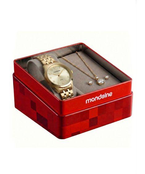 kit relógio feminino mondaine analógico 99913lpmkde1k1 dourado