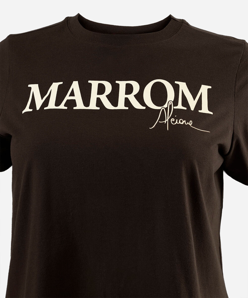 camiseta feminina de algodão manga curta alcione plus size marrom