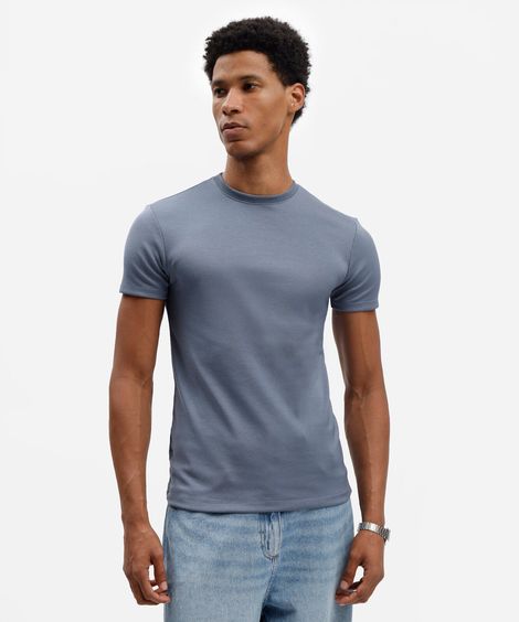 camiseta masculina de algodão peruano slim fit azul