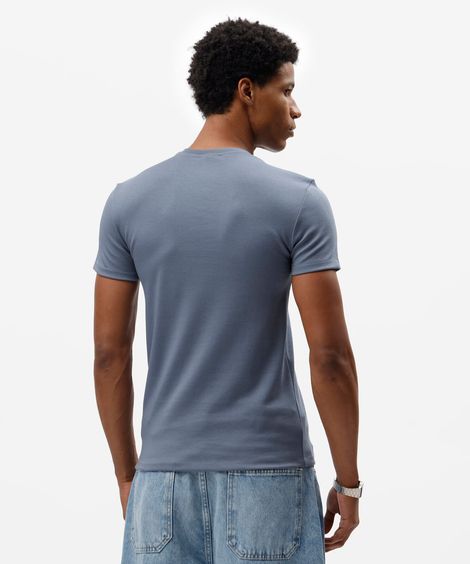 camiseta masculina de algodão peruano slim fit azul