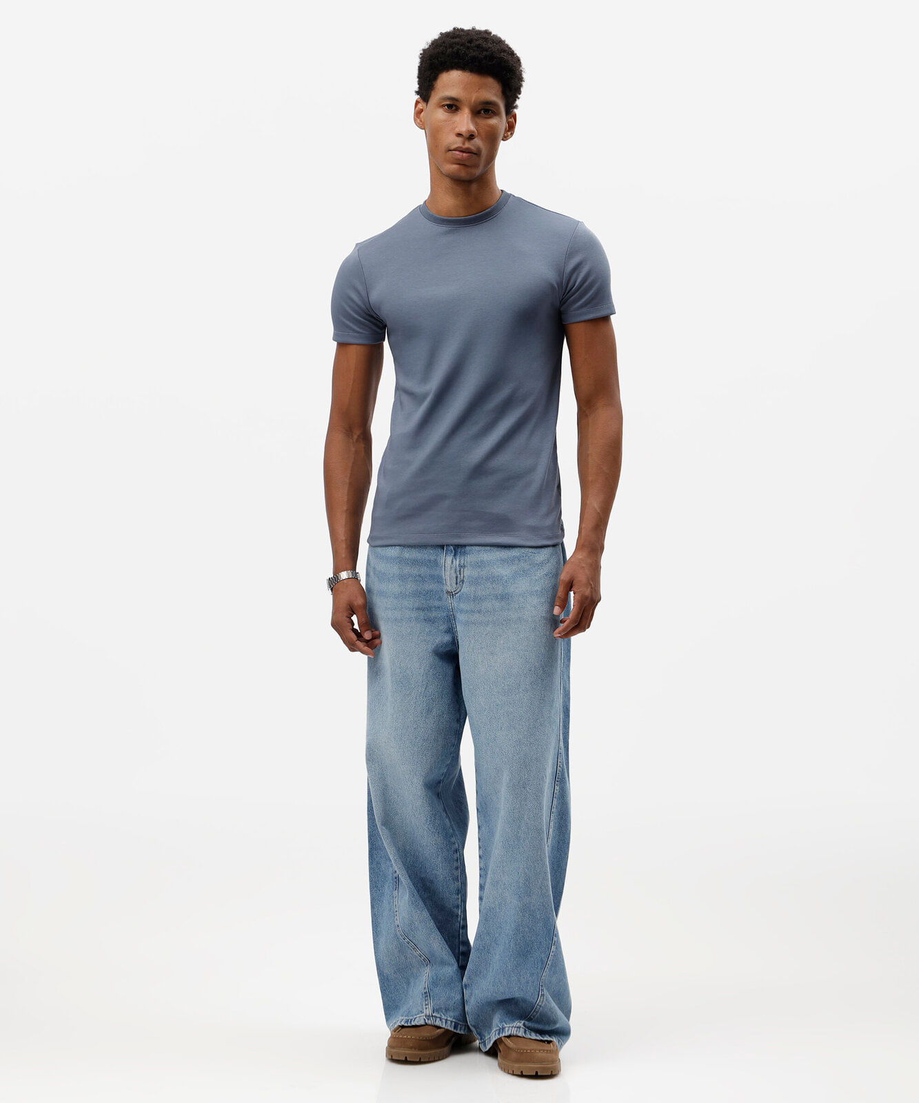 camiseta masculina de algodão peruano slim fit azul
