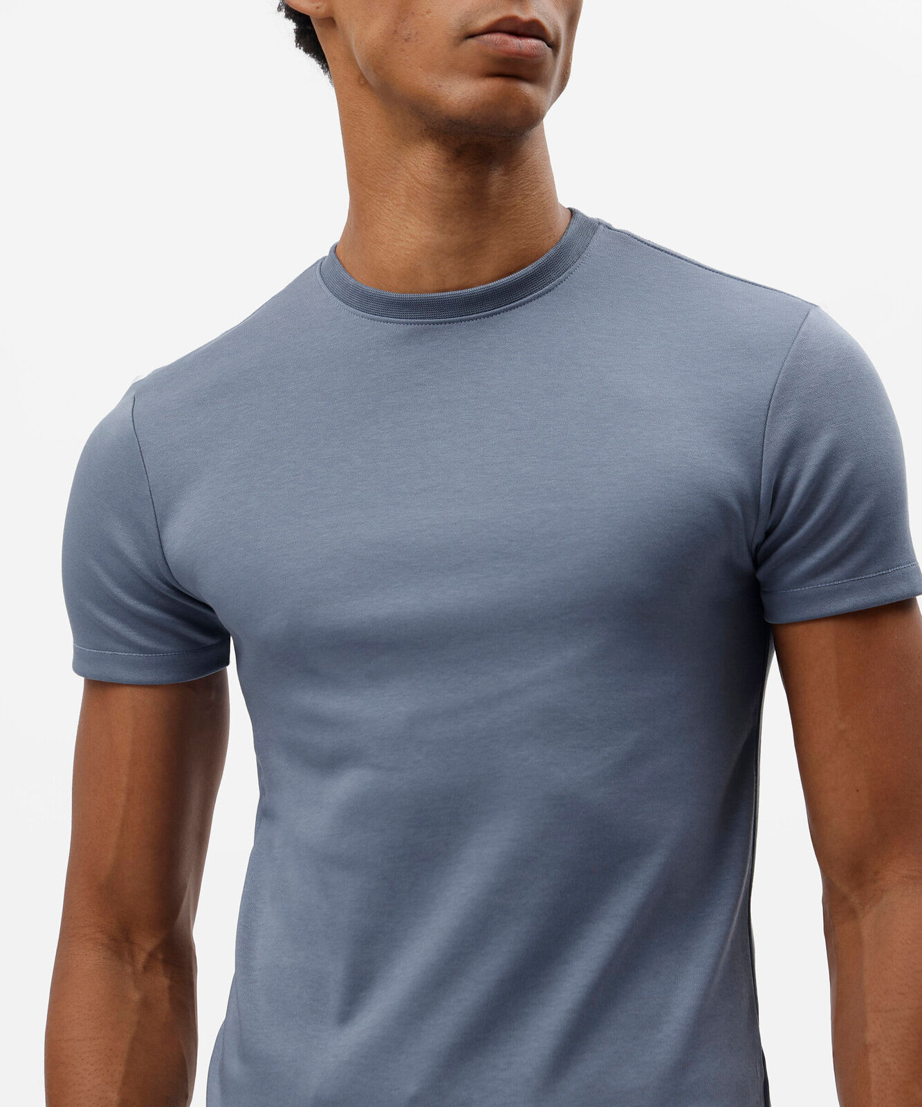 camiseta masculina de algodão peruano slim fit azul