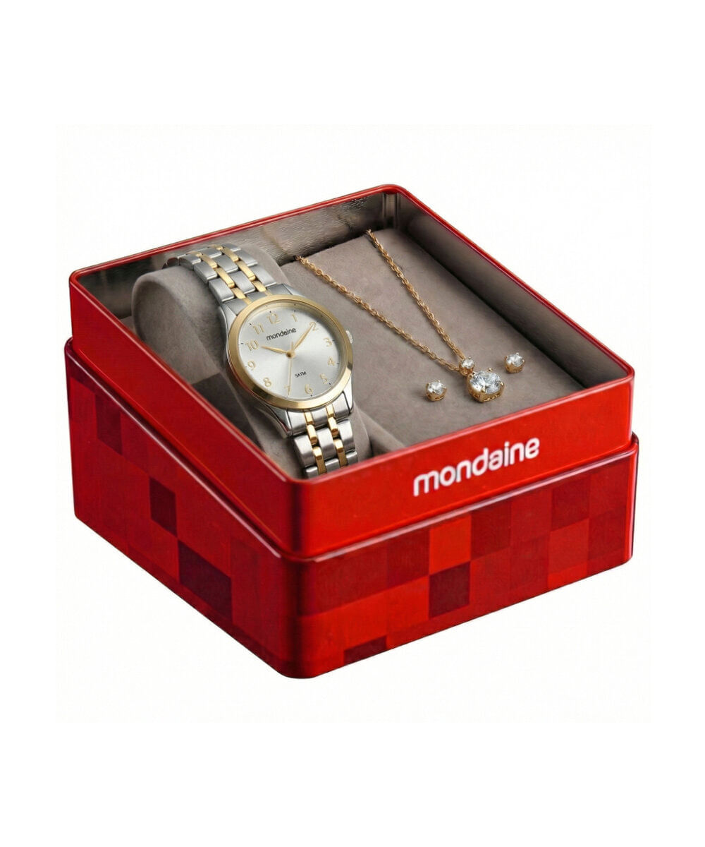 kit relógio feminino mondaine analógico 99913lpmkbe3k1 prateado