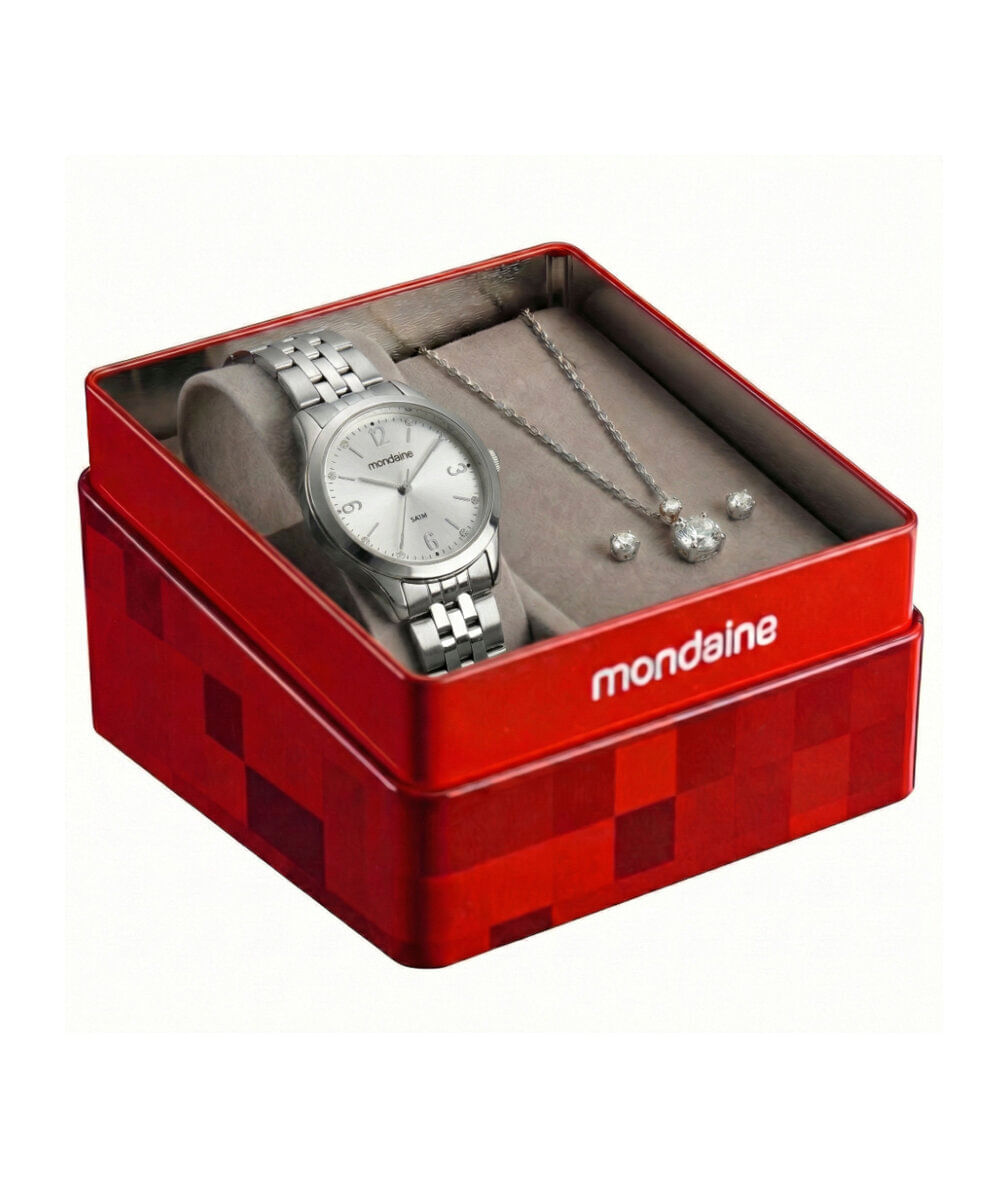 kit relógio feminino mondaine analógico 99916l0mkne2k1 prateado
