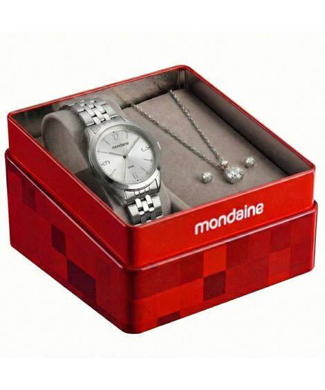 kit relógio feminino mondaine analógico 99916l0mkne2k1 prateado