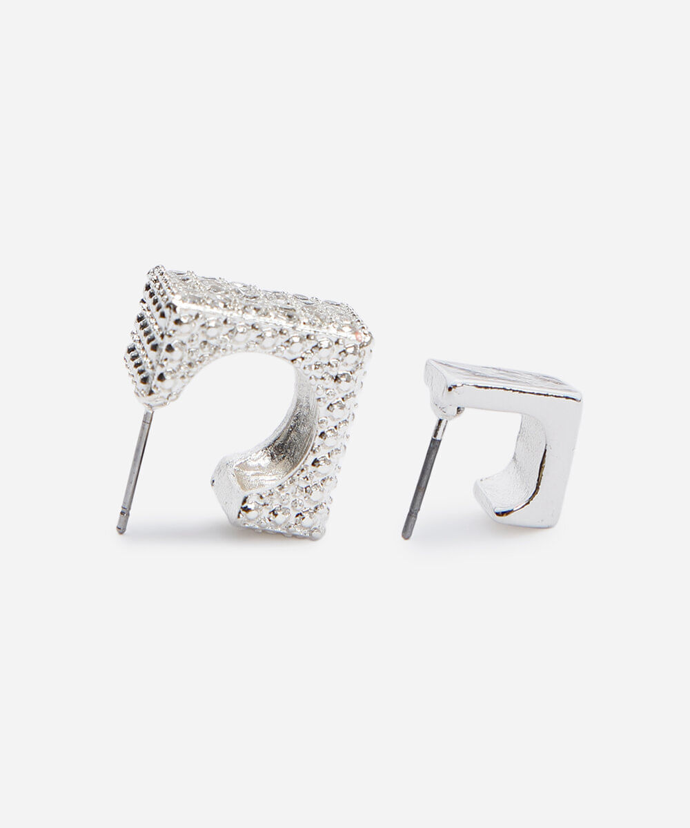 kit de 2 brincos argola com brilhos prateado