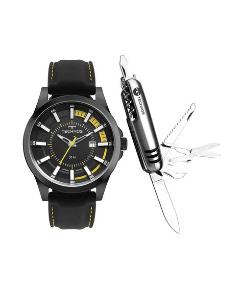 kit relógio masculino technos analógico 2117lfj k0p preto
