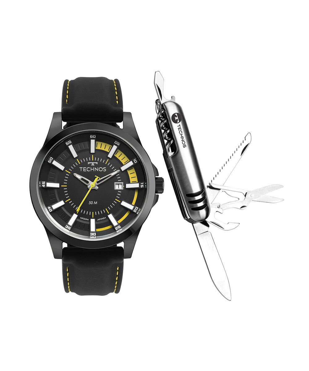 kit relógio masculino technos analógico 2117lfj k0p preto