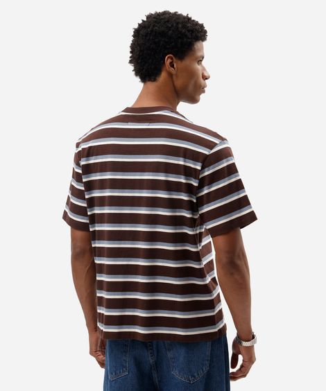 camiseta masculina de algodão manga curta listrada marrom