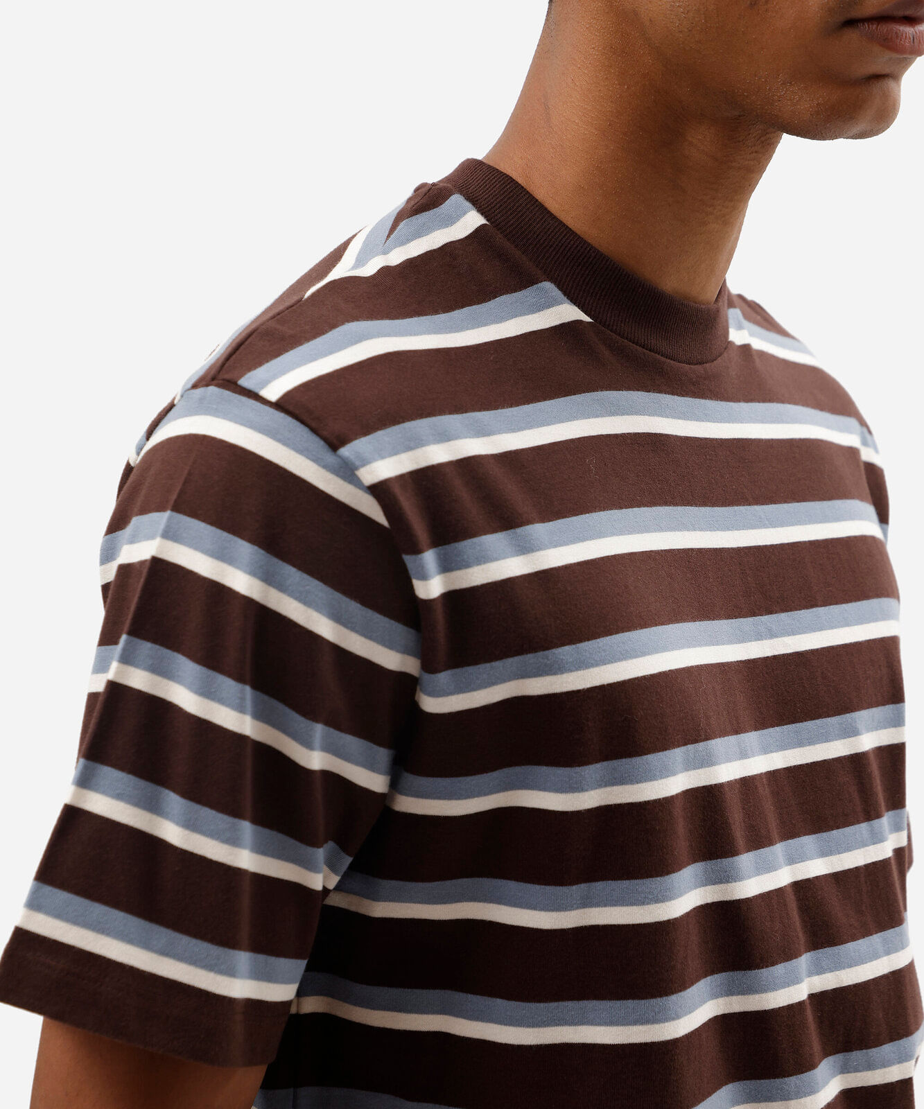 camiseta masculina de algodão manga curta listrada marrom