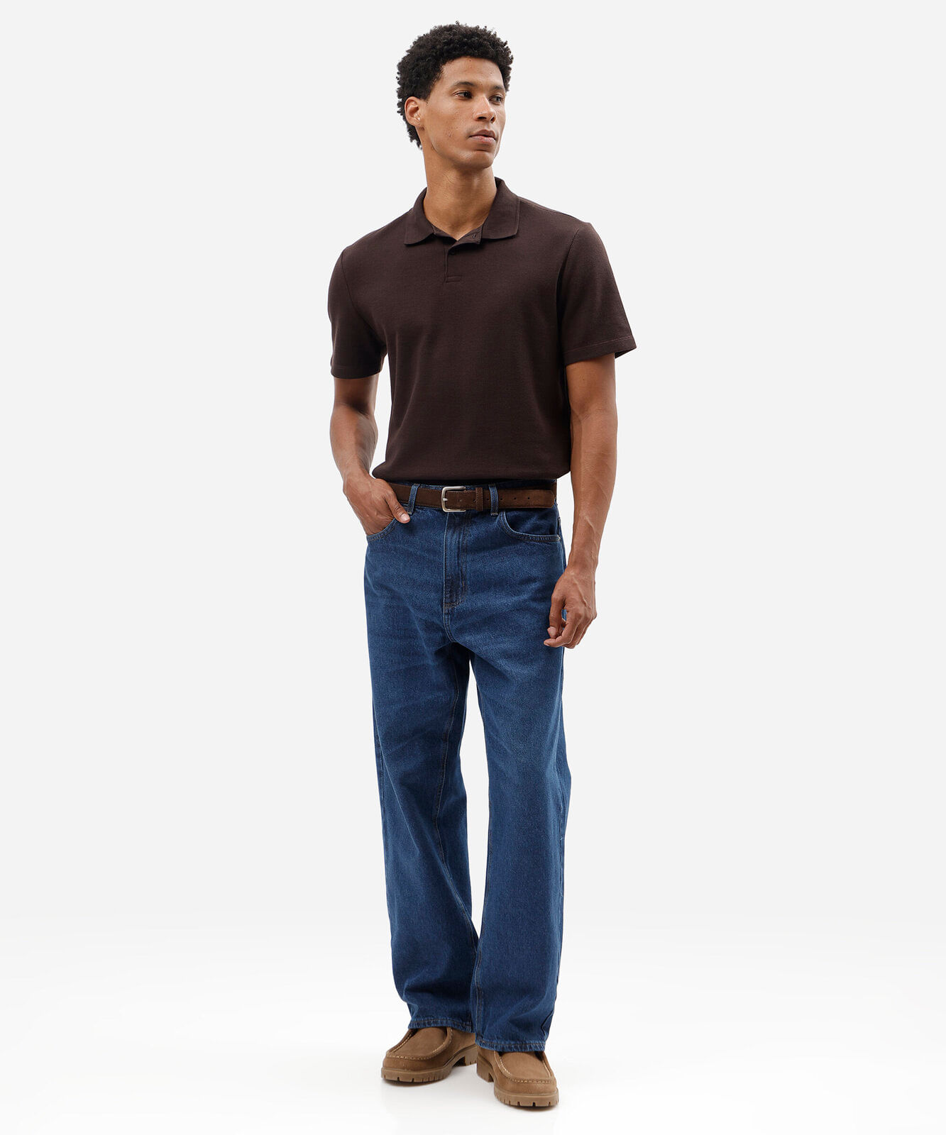 polo masculina com algodão manga curta marrom