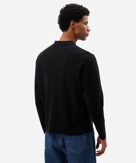 cardigan masculino de tricot com gola e bolso preto