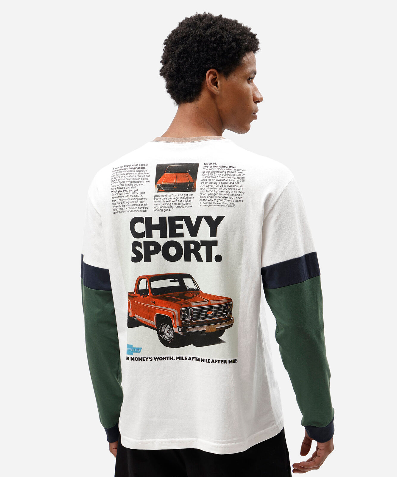 camiseta masculina de algodão manga longa chevrolet off white