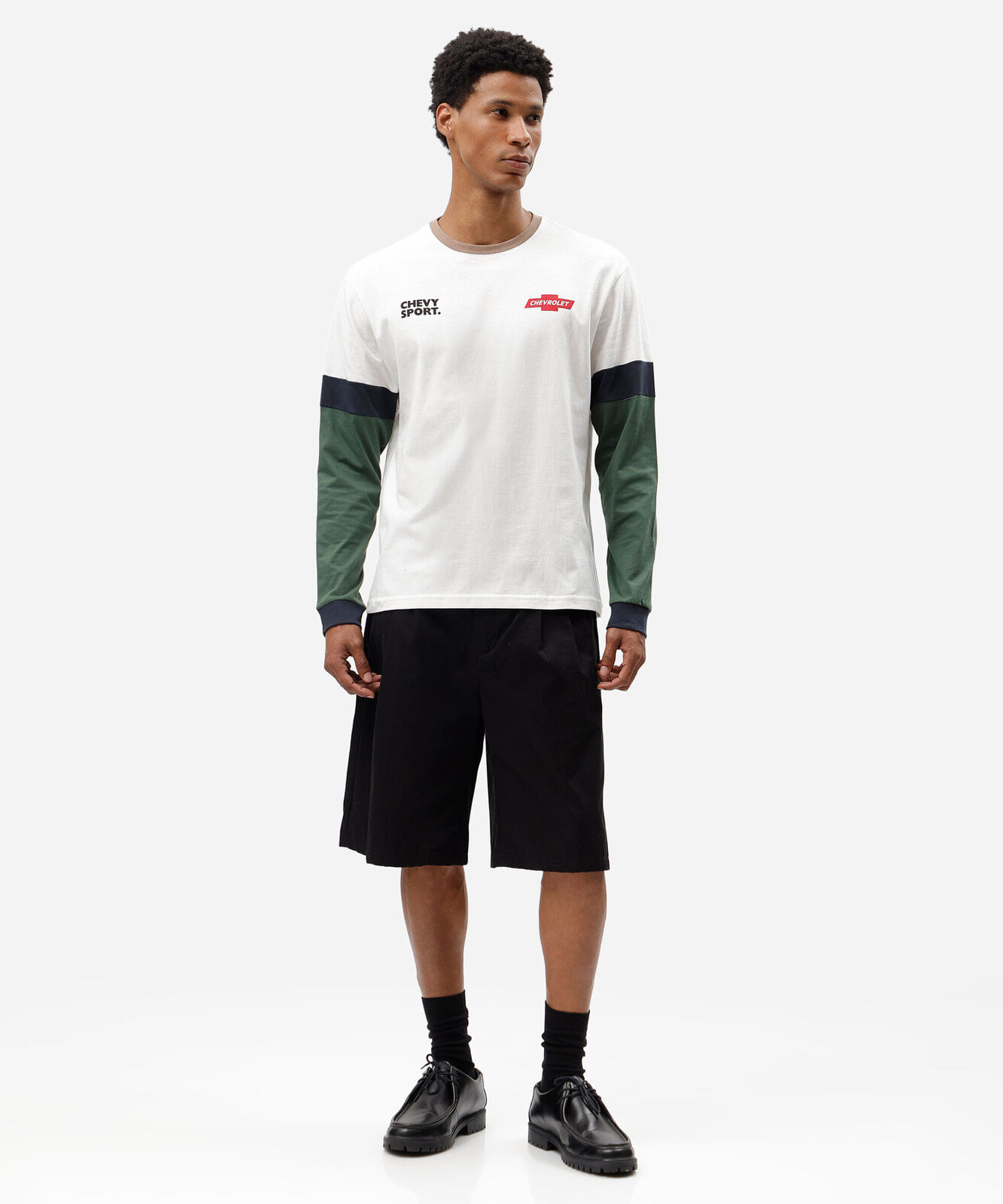 camiseta masculina de algodão manga longa chevrolet off white