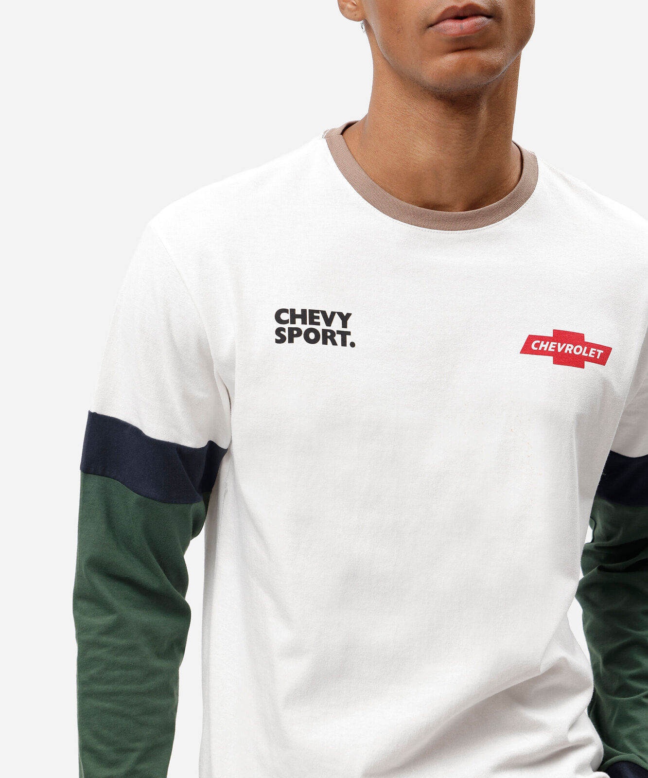 camiseta masculina de algodão manga longa chevrolet off white