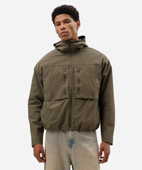 jaqueta corta vento masculina de poliamida com capuz verde