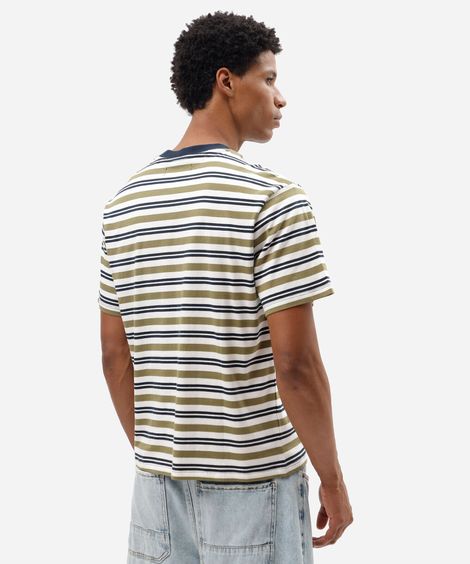 camiseta masculina de algodão listrada verde