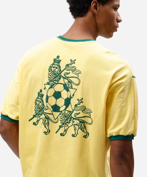 camiseta box fit masculina de algodão manga curta bob marley amarela